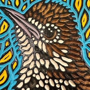 Painted woodcut block. 12” x 8.25” by Lisa Brown